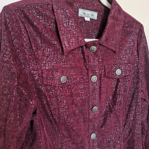 Birch Hill velvet burn out snakeskin effect maroon bomber jacket Medium EUC - Picture 2 of 11